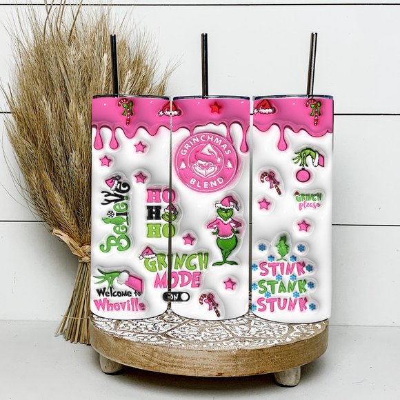 3D Inflated Glow In The Dark Grinch Christmas 20oz Tumbler - Picture 1 of 4